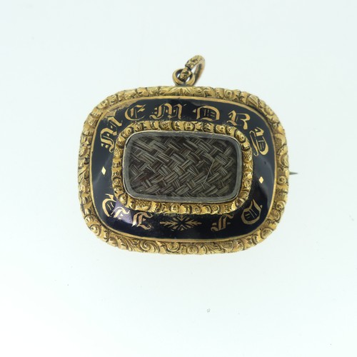 417 - A 19thC Memorial Brooch, of rectangular form with black enamel and gilt 'In Memory Of' lettering, th... 