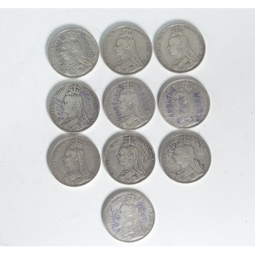 718 - Ten Victorian silver Crowns, dated 1889 (10)