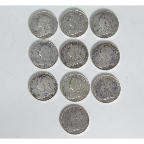 719 - Four Victorian silver Crowns, dated 1894, three 1900, two 1898 and one 1895 (10)