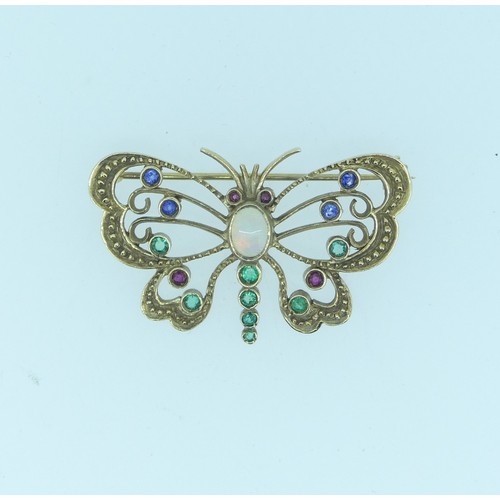 431 - A Victorian style multi-gem butterfly Brooch, with opal thorax, ruby eyes and emerald set abdomen, t... 