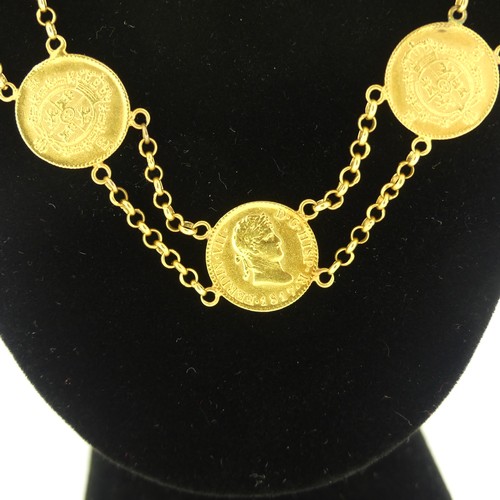 475 - A Ferdin (Fernando) VII Mexican gold Coin Necklace, comprising seven Half Escudo coins, dated 1817, ... 