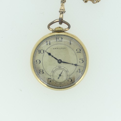 233 - An American gold plated pocket Watch, by Hamilton Watch Co., with 17-jewels movement, currently runn... 