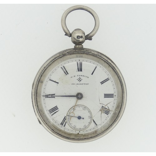 226 - Local Interest; A Victorian silver Pocket Watch, the white enamel dial signed 'W.H.Cornish Okehampto... 