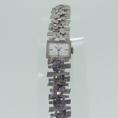 249 - An 18ct white gold lady's Hamilton Wristwatch, with 17-jewels movement, on integral 18ct white gold ... 