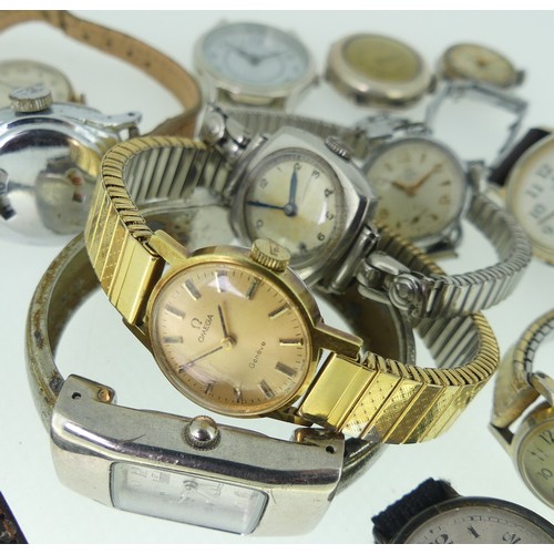 222 - A lady's gold plated Omega Geneve Wristwatch, on replacement expanding metal strap, running, togethe... 