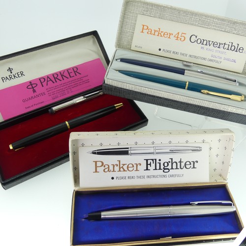 266 - Parker Parkette (Canada) fountain pen in pink marble, and a Parker Televisor (Canada) in black, toge... 