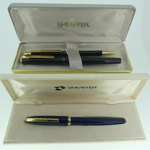 267 - Sheaffer white dot fountain pen, in brown marbled gold, and a matching ballpoint pen, both with pres... 