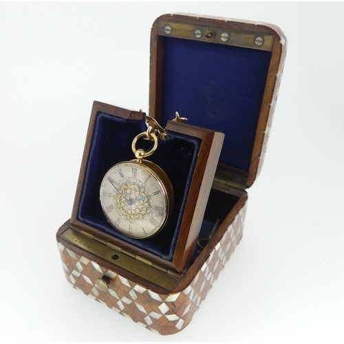 244 - A 19thC Continental 14ct gold, enamel and diamond set Fob Watch, by Rossel & Fils, Geneve, signe... 