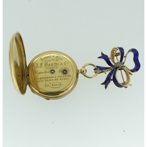 244 - A 19thC Continental 14ct gold, enamel and diamond set Fob Watch, by Rossel & Fils, Geneve, signe... 