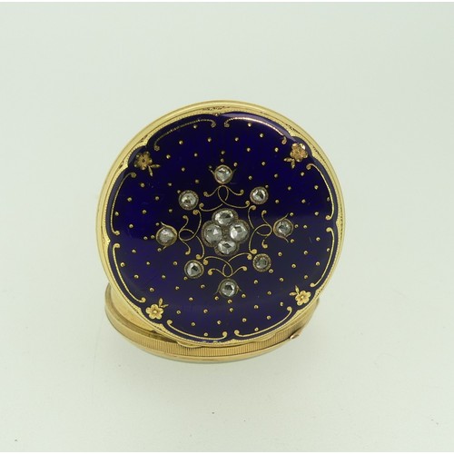 244 - A 19thC Continental 14ct gold, enamel and diamond set Fob Watch, by Rossel & Fils, Geneve, signe... 