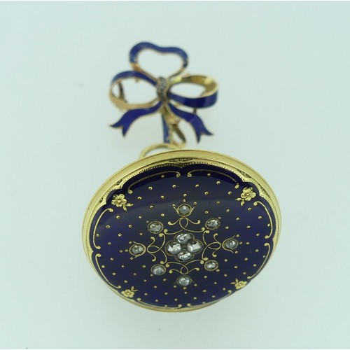 244 - A 19thC Continental 14ct gold, enamel and diamond set Fob Watch, by Rossel & Fils, Geneve, signe... 