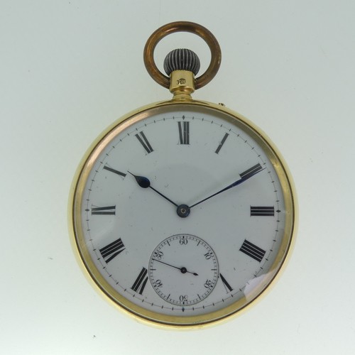 237 - An 18ct gold open face Pocket Watch, unsigned white enamel dial with black Roman Numerals and subsid... 