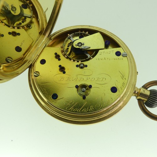 237 - An 18ct gold open face Pocket Watch, unsigned white enamel dial with black Roman Numerals and subsid... 