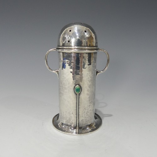 173 - A.E.Jones; An Edwardian silver Sugar Caster, hallmarked Birmingham, 1905, or lighthouse form with re... 