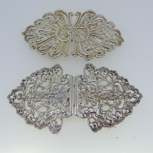 92 - Two Elizabeth II silver Buckles, by J A Campbell, both hallmarked London 1996, one with pierced foli... 