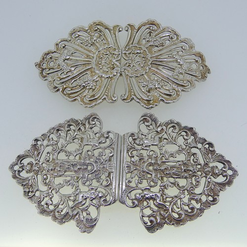 92 - Two Elizabeth II silver Buckles, by J A Campbell, both hallmarked London 1996, one with pierced foli... 