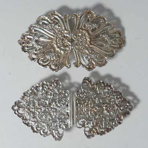 92 - Two Elizabeth II silver Buckles, by J A Campbell, both hallmarked London 1996, one with pierced foli... 