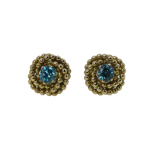 415 - A pair of 9ct gold Earrings, of circular form of scrolling rope ball, with central facetted circular... 