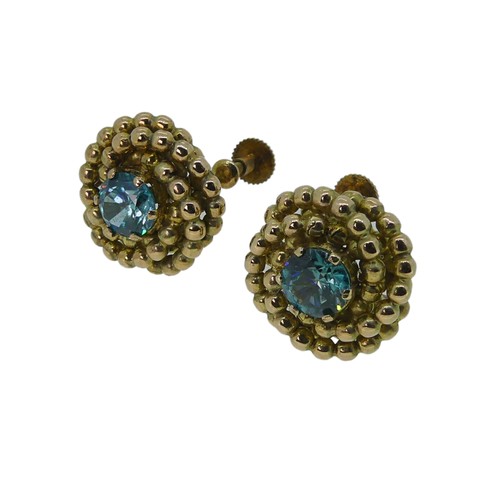 415 - A pair of 9ct gold Earrings, of circular form of scrolling rope ball, with central facetted circular... 