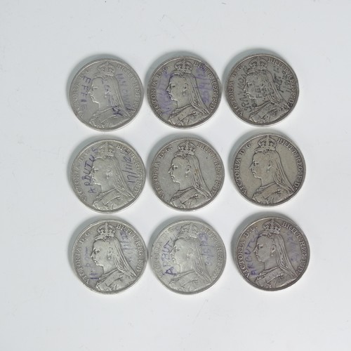 297 - Nine Victorian silver Crowns, dated 1891 (9)