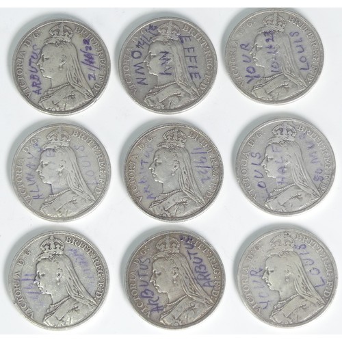 299 - Nine Victorian silver Crowns, dated 1889 (9)