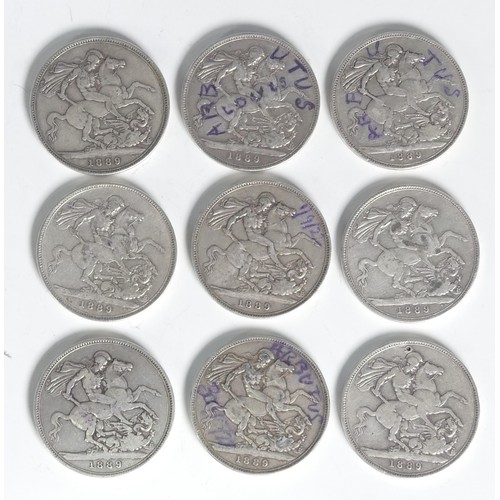 299 - Nine Victorian silver Crowns, dated 1889 (9)