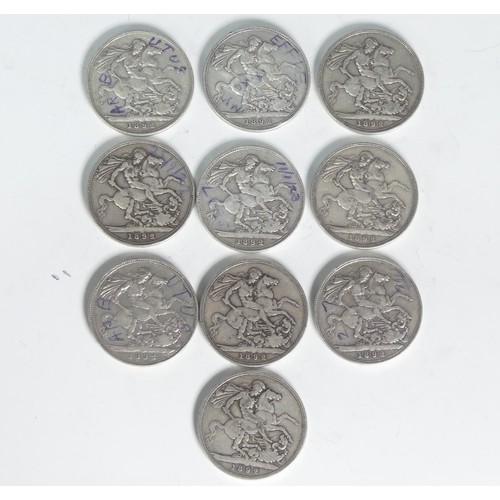 303 - Ten Victorian silver Crowns, dated 1892 (10)