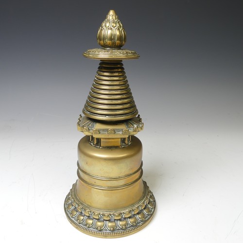 218 - An antique Buddhist reliquary Stupa (Tibet - Chorten), of typical form, the base with consecration s... 