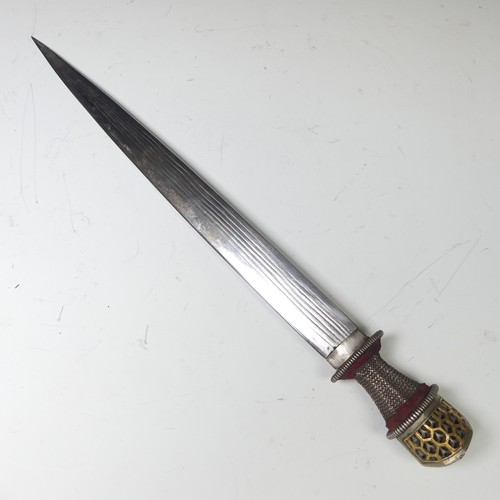 220 - A late 19thC Tibetan / Bhutanese Short Sword, the single edged steel blade with silver wirework grip... 