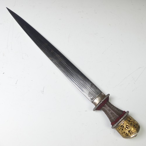 220 - A late 19thC Tibetan / Bhutanese Short Sword, the single edged steel blade with silver wirework grip... 