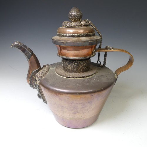 221 - A pair of 19thC Tibetan silver mounted copper ceremonial Teapots, of typical form, the removable dom... 