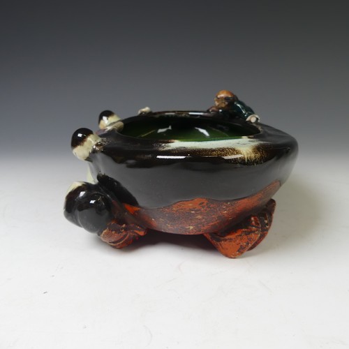 233 - An unusual 20thC Japanese studio pottery Dish, possibly a Brush Washer, in the form of a crab with f... 