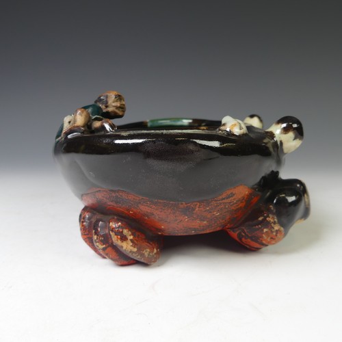 233 - An unusual 20thC Japanese studio pottery Dish, possibly a Brush Washer, in the form of a crab with f... 