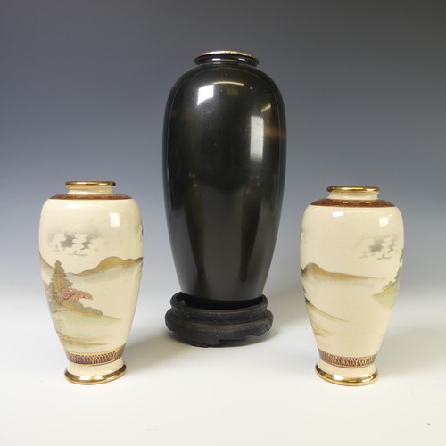 234 - A pair of antique Japanese satsuma Vases, with painted scenes of a mountainous landscape, red and gi... 