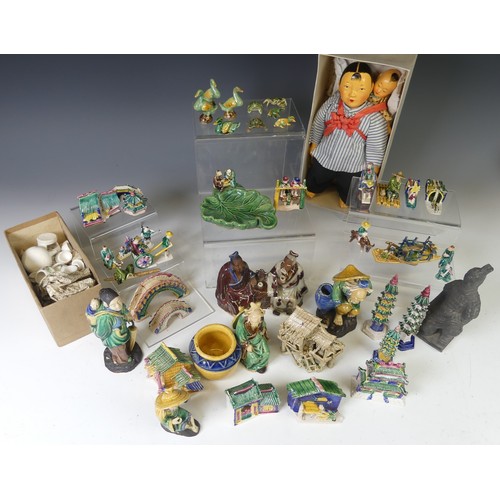 235 - A quantity of miniature Chinese Figures and Buildings, comprising bridges, pagodas, animals, figures... 