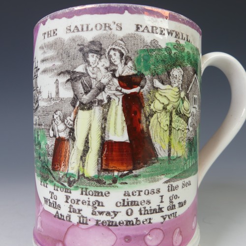 7 - A 19thC Sunderland lustre Frog Mug, with coloured print of the 'Sailor's Farewell' and Prayer verse ... 