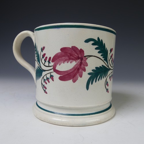 2 - A 19thC Staffordshire pottery Frog Mug, in pale blue ground, with floral decoration in relief, gilt ... 