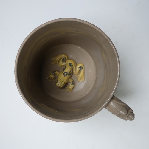 2 - A 19thC Staffordshire pottery Frog Mug, in pale blue ground, with floral decoration in relief, gilt ... 