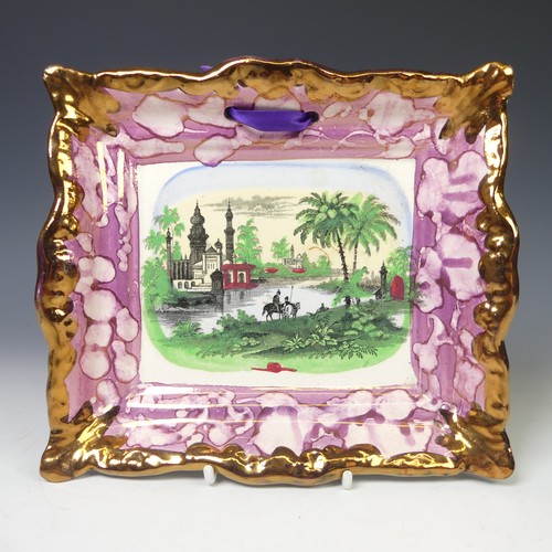 62 - A 19thC Sunderland lustre Wall Plaque, printed with over coloured print depicting an Eastern landsca... 