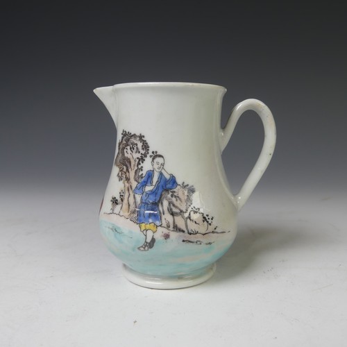 64 - An English porcelain famille rose Jug, with printed and over painted design, restored, H 7cm, togeth... 