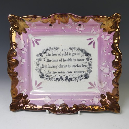 68 - A 19thC Sunderland lustre Wall Plaque, of rectangular form with religious verse reading 'The loss of... 