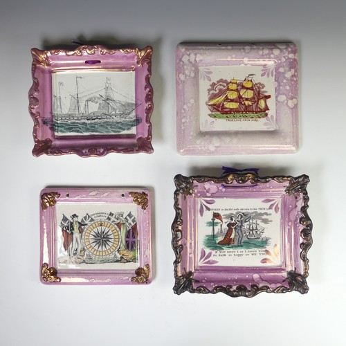 70 - A quantity of 19thC Sunderland lustre Wall Plaques, to comprise an unusual 'The Mariner's Compass' P... 