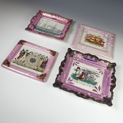 70 - A quantity of 19thC Sunderland lustre Wall Plaques, to comprise an unusual 'The Mariner's Compass' P... 