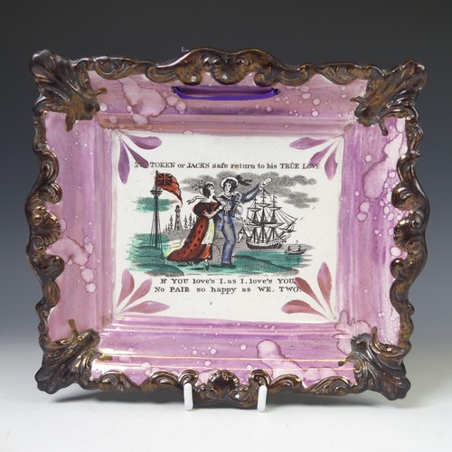 70 - A quantity of 19thC Sunderland lustre Wall Plaques, to comprise an unusual 'The Mariner's Compass' P... 