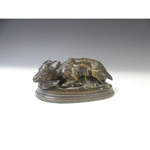 269 - A small Bronze figure of goat signed P.J.MENE, W 12.5 cm x H 6 cm.