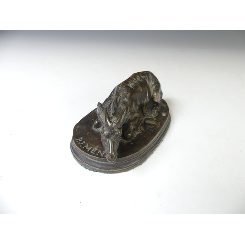 269 - A small Bronze figure of goat signed P.J.MENE, W 12.5 cm x H 6 cm.