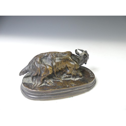 269 - A small Bronze figure of goat signed P.J.MENE, W 12.5 cm x H 6 cm.