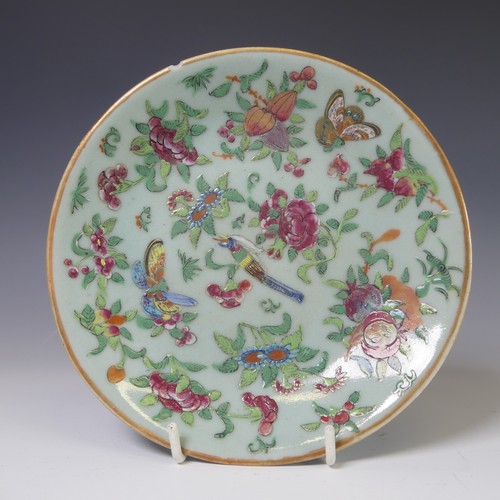 252 - A 19thC Chinese porcelain famille rose footed Dish, of square form, decorated with crossed gilt band... 