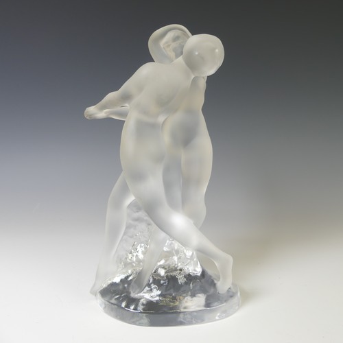 135 - A Lalique frosted glass 'Deux Danseuses' Figure, depicting two dancers intertwined on clear glass ba... 