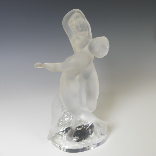 135 - A Lalique frosted glass 'Deux Danseuses' Figure, depicting two dancers intertwined on clear glass ba... 